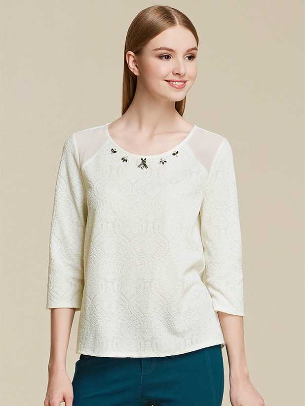 Customize womens lace fabric 3/4 sleeve blouse - Click Image to Close